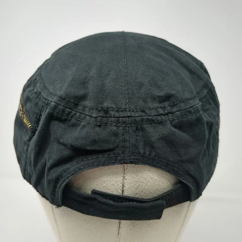 Caesars Black Army Cap One Size Side Zipper Embroidered Strapback Cotton Hat